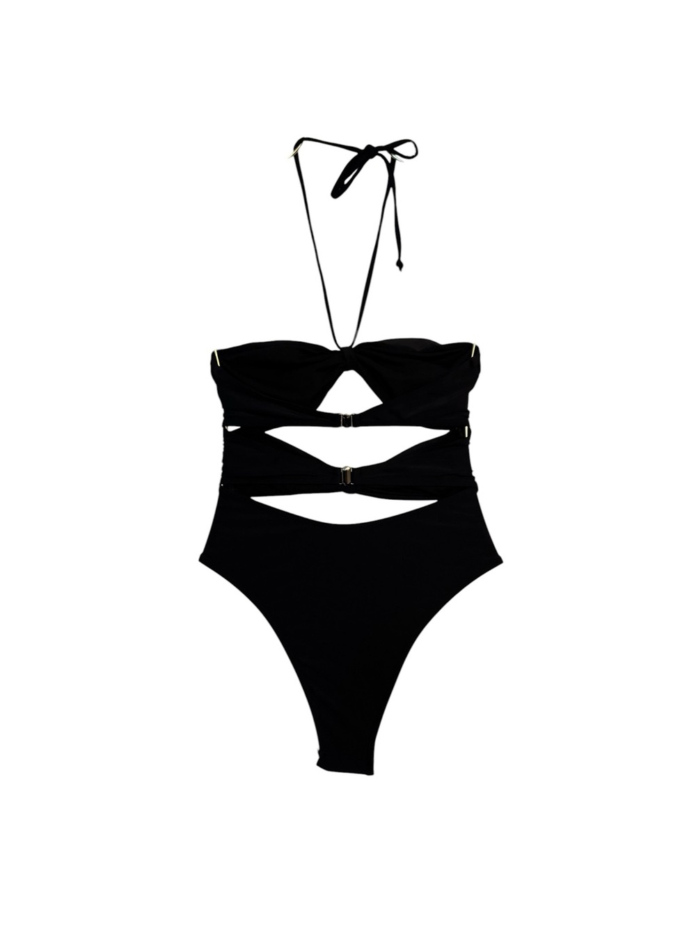 Black One-Piece Cutout Swimsuit with Ivory Floral Accents Padded Cups Size Small - Picture 2 of 7